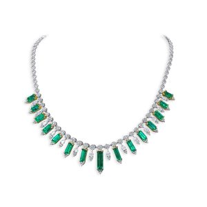 12.61 carat vivid green emerald necklace